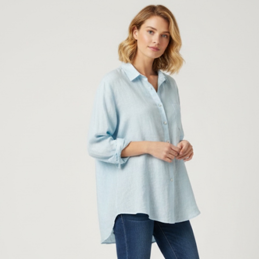 Sabina Kino Blue Cotton Button Down Blouse